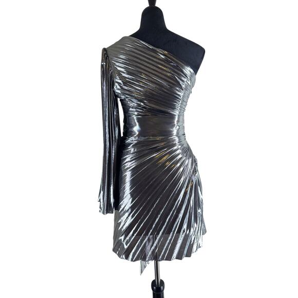 Milly Linden One-Shoulder Lamé Pleated Mini Dress – NWT – Size 2/XS - Picture 9 of 10